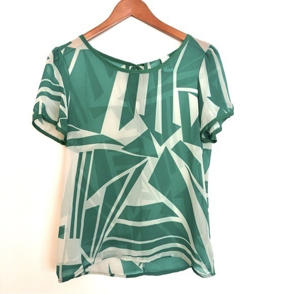Francesca’s Birdcage Emerald Green Relaxed Graphic Sheer Blouse Top Size Medium